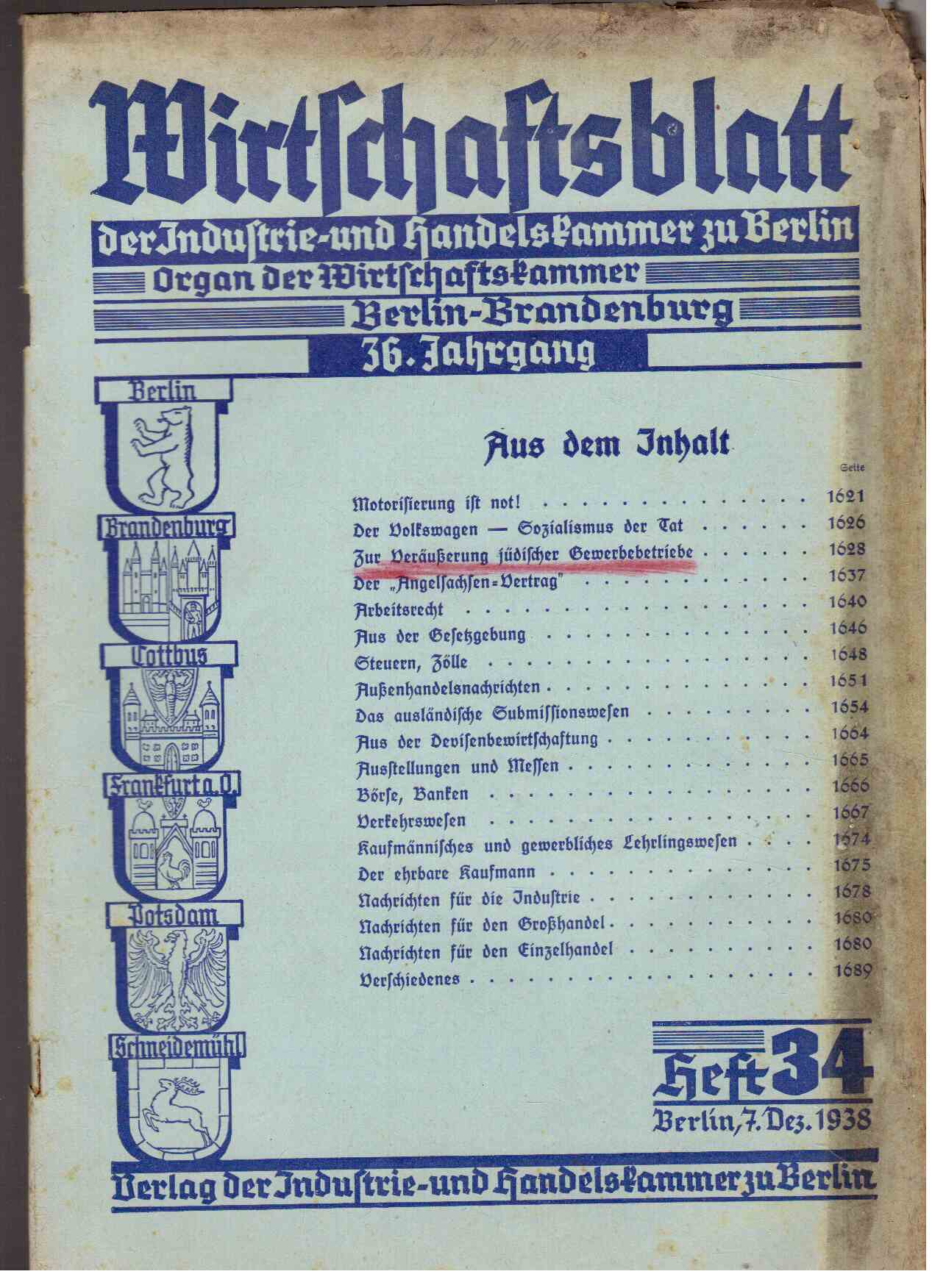 Wirtschaftsblatt der Industrie- und Handelskammer zu Berlin. Organ der Wirtschaftskammer Berlin-Brandenburg. 36. Jahrgang, Heft 34 Wirtschaftsblatt der Industrie- und Handelskammer zu Berlin. Organ der Wirtschaftskammer Berlin-Brandenburg. 36. Jahrgang, Heft 34