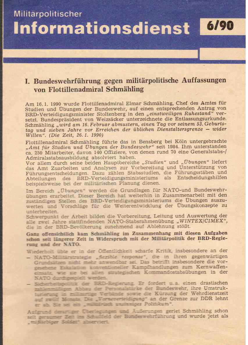 Militärpolitischer Informationsdienst 6(90) Militärpolitischer Informationsdienst 6(90)