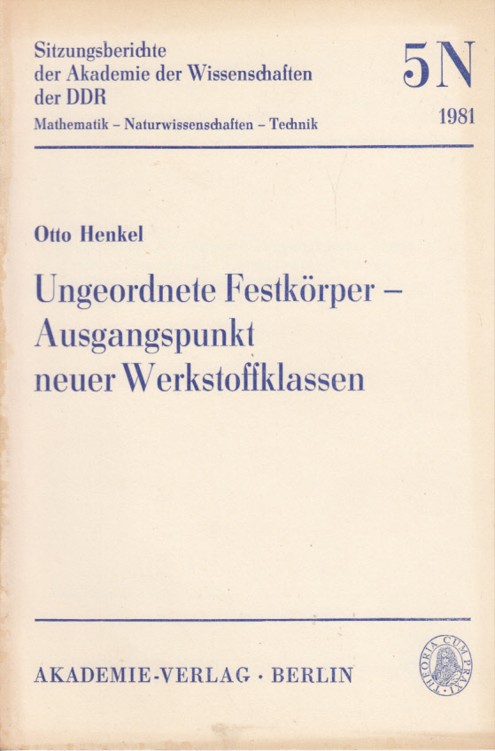 Ungeordnete Festkörper - Ausgangspunkt neuer Werkstoffklassen mit komplexer Verbindung physikalischer, mechanischer uund chemischer Eigenschaften. Ungeordnete Festkörper - Ausgangspunkt neuer Werkstoffklassen mit komplexer Verbindung physikalischer, mechanischer uund chemischer Eigenschaften.