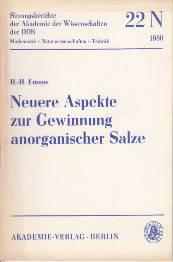 Neuere Aspekte zur Gewinnung anorganischer Salze. Neuere Aspekte zur Gewinnung anorganischer Salze.