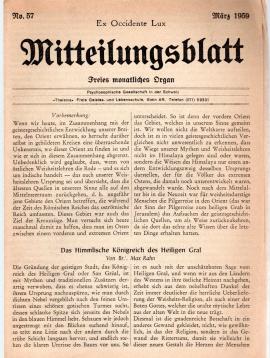 Ex Occidente Lux. Mitteilungsblatt Nr. 57. Freies monatliches Organ Ex Occidente Lux. Mitteilungsblatt Nr. 57. Freies monatliches Organ