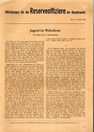 Mitteilungen für die Reserveoffiziere der Bundeswehr Nr. 8 - Aug. 1960 Mitteilungen für die Reserveoffiziere der Bundeswehr Nr. 8 - Aug. 1960